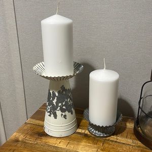 Set of 2 galvanized candle holders